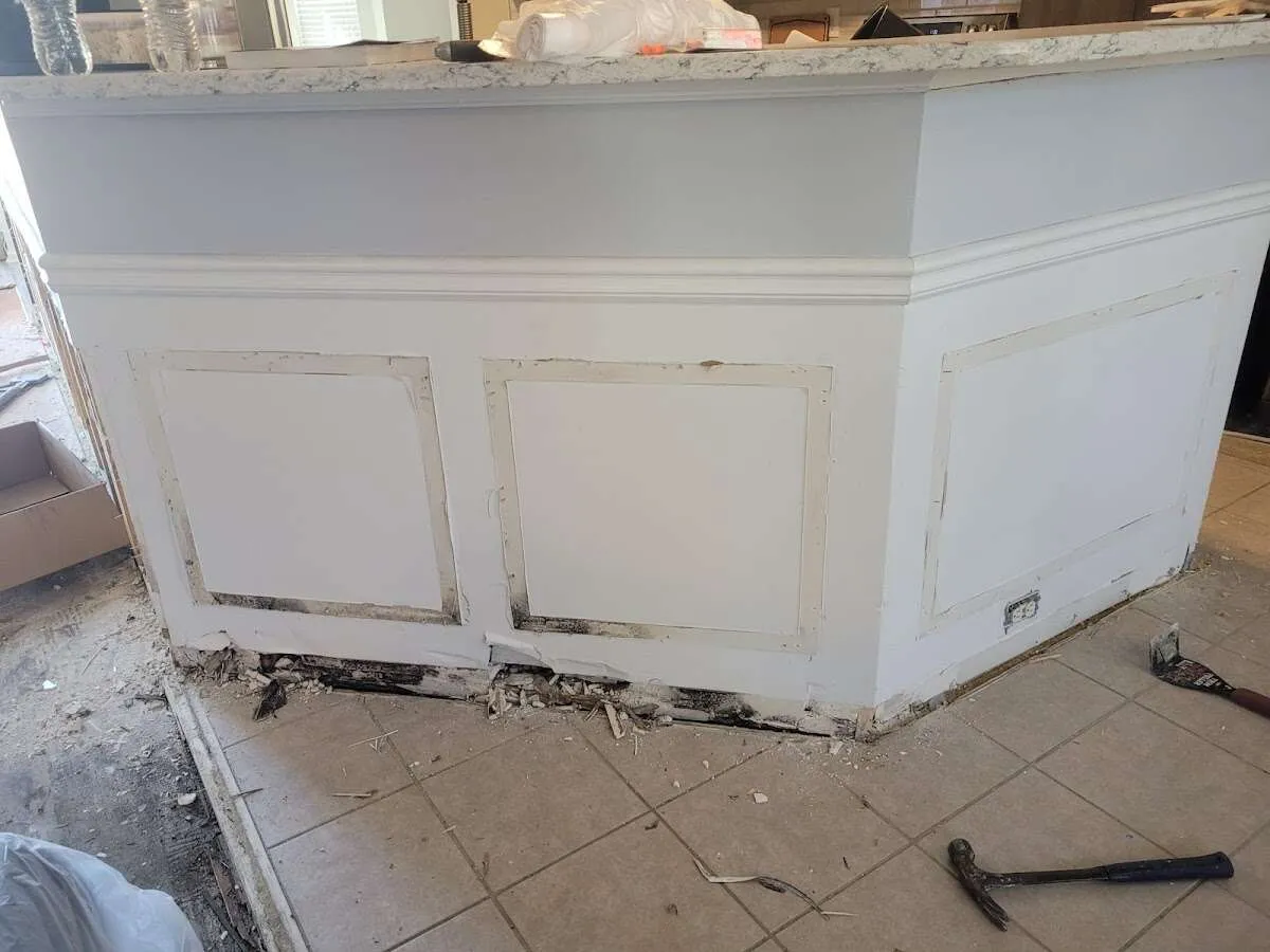 Water damage and mold on kitchen during Burst Pipe Cleanup in Sarasota Springs